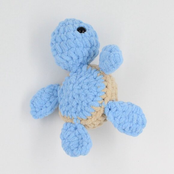 Plush Polyester Blue and Tan Crochet Amigurumi Turtle - Picture 6 of 6